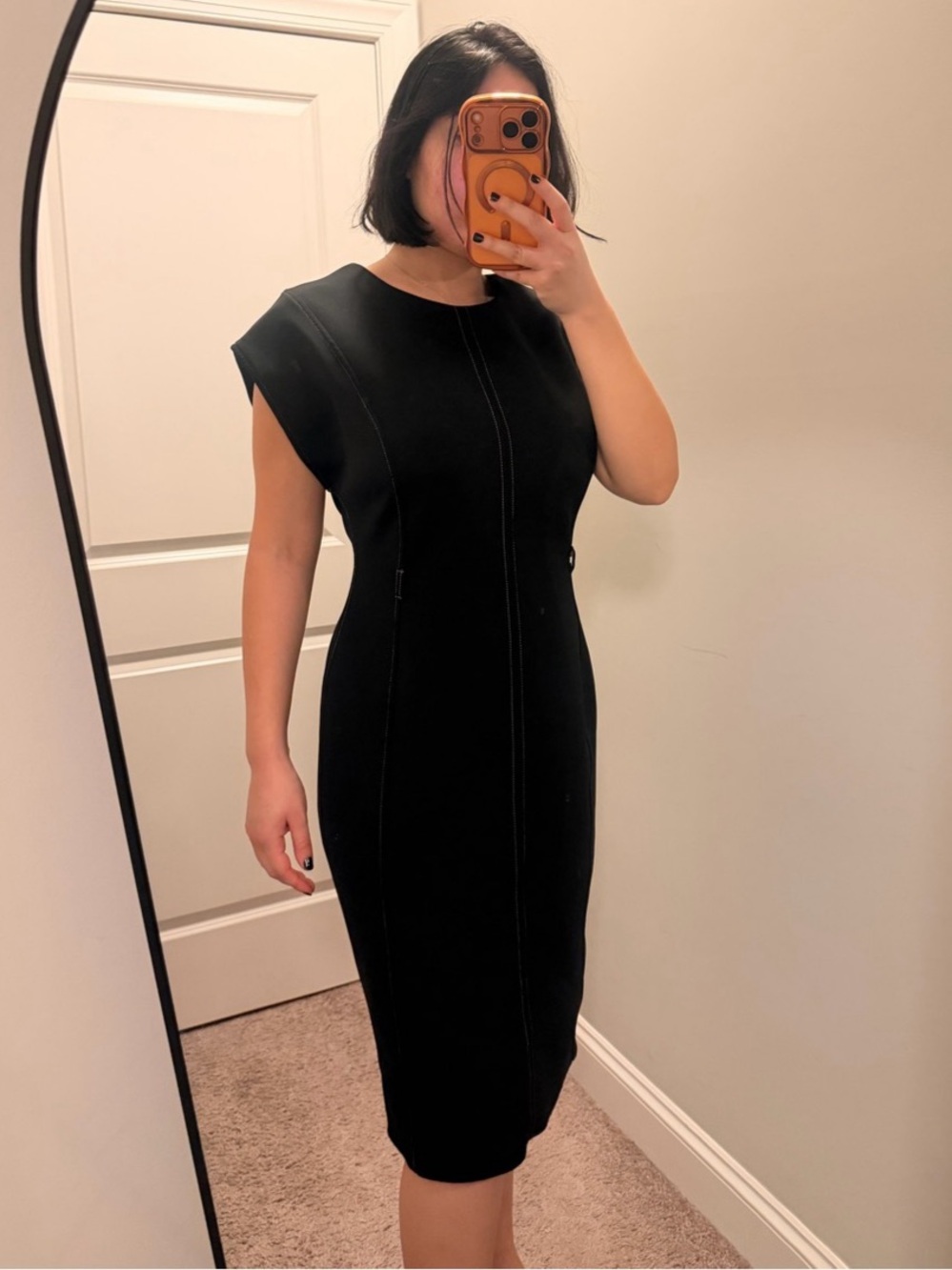 Calvin Klein Sleeveless Scuba Seam Detailed Sheath Black Midi Dress